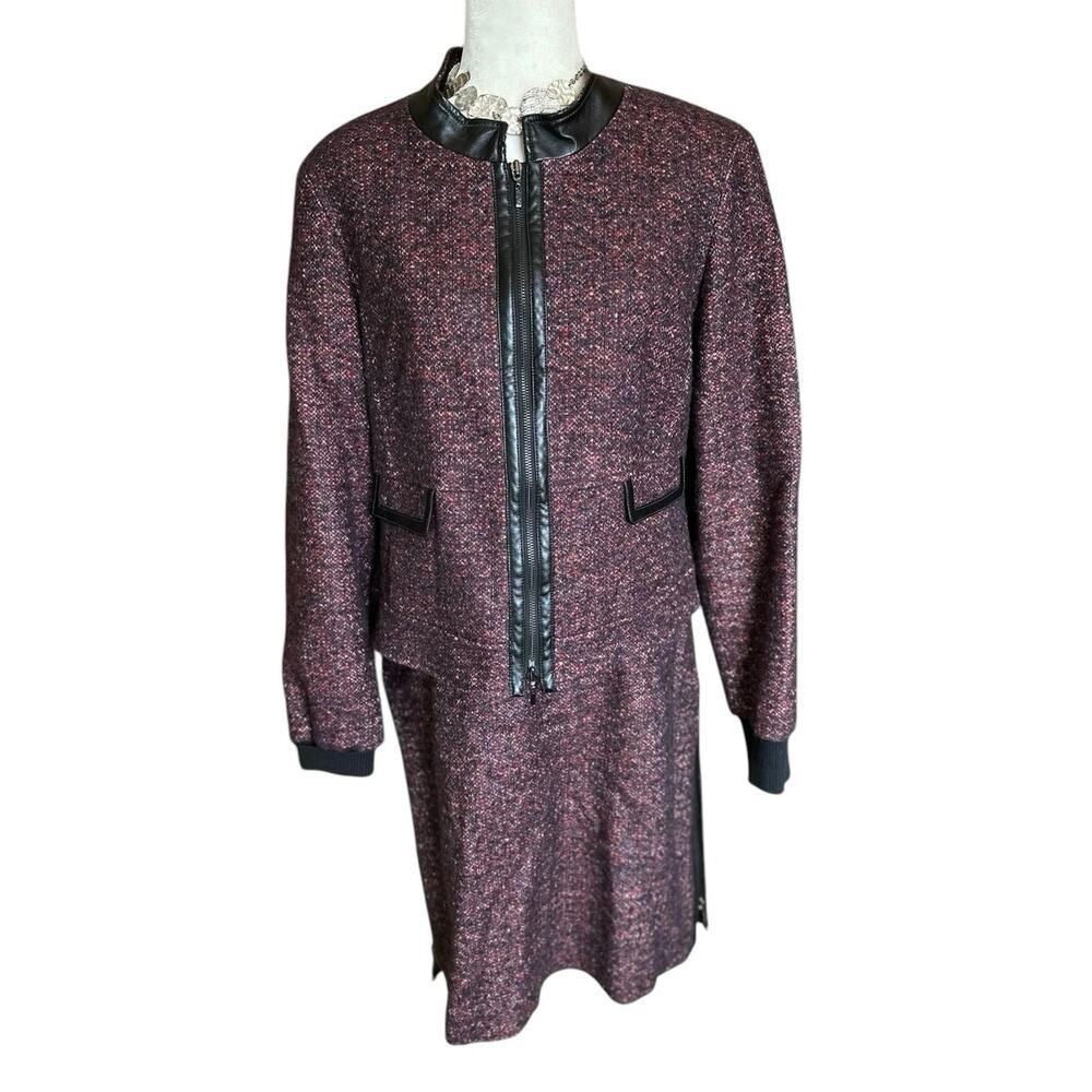 Worth NY Boucle Jacket/Skirt Suit Set, Hemp/Wool, Red & Black, Women’s Size 16